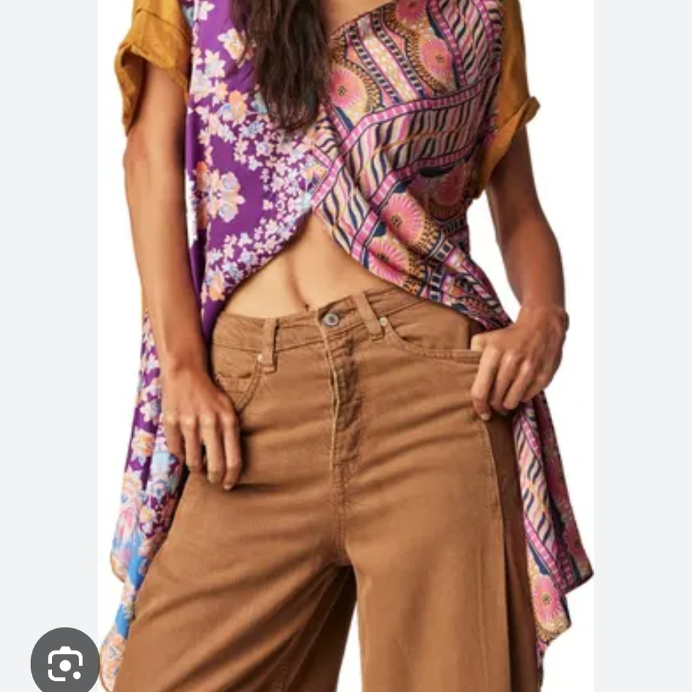 Colorful Floral and Striped Wrap Top